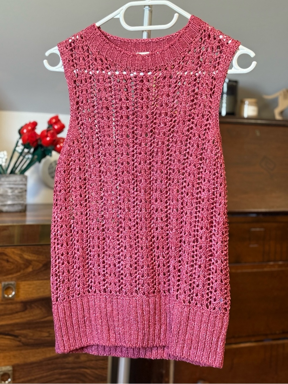 GAP Pink Open Knit Sleeveless Sweater Tunic Top XS
